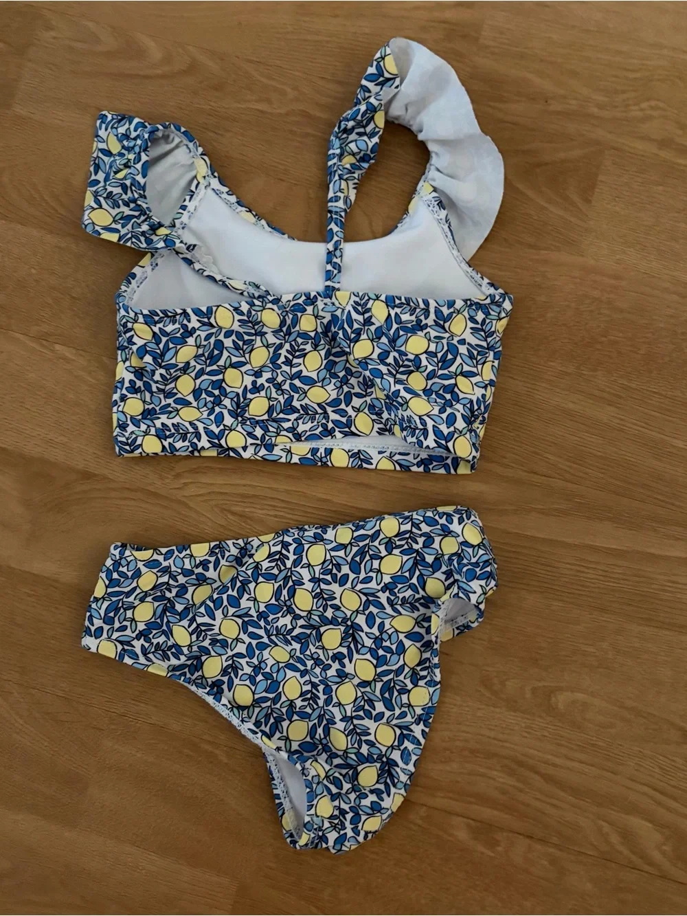 Primark toddler girls blue/yellow lemon print bikini swimwear set Sz 3/4 years